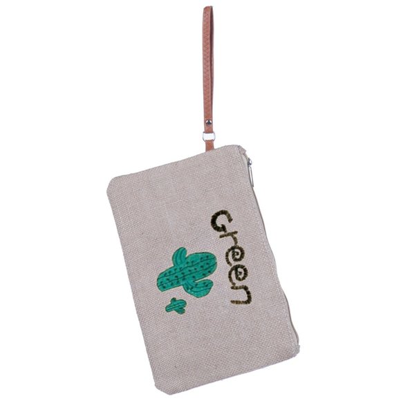 CODE22 Green Print Cactus Theme Mini Clutch Bag - Picture 1 of 1